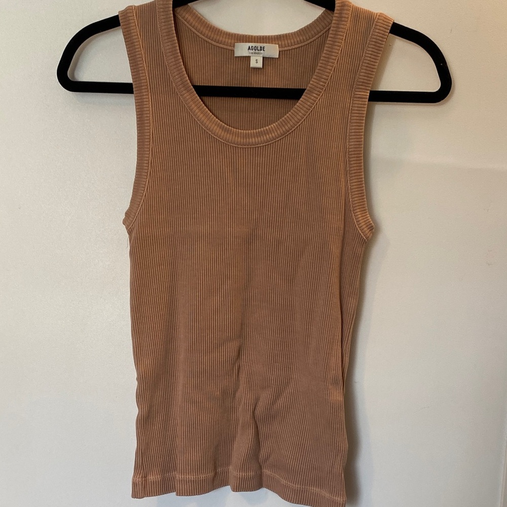 Agolde Ribbed Tank Top in Camel Brown